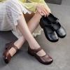 Retro Comfortable Thick Heeled Shoes Casual Genuine Leather Pumps Commuter Versatile Women's Shoes