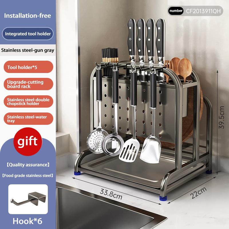 Multifunctional Knife Holder Stainless Steel Stand Home Kitchen Utensil Counter Cutting Board Rack Knife Pot Lid Storage Rack