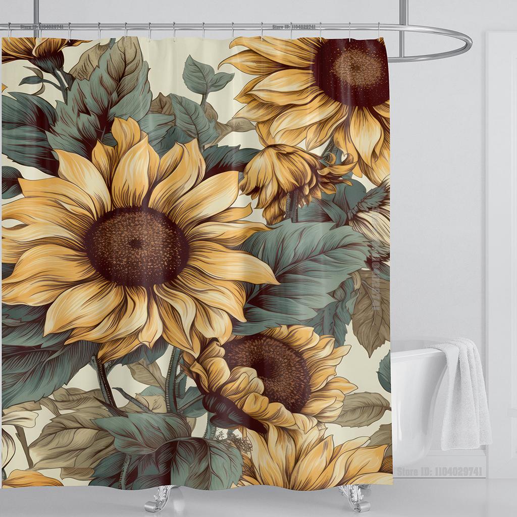 Sunflower Flower Shower Curtain Waterproof Shower Curtain Polyester Fabric 3D Printed Curtain Bathroom Decoration With Hooks