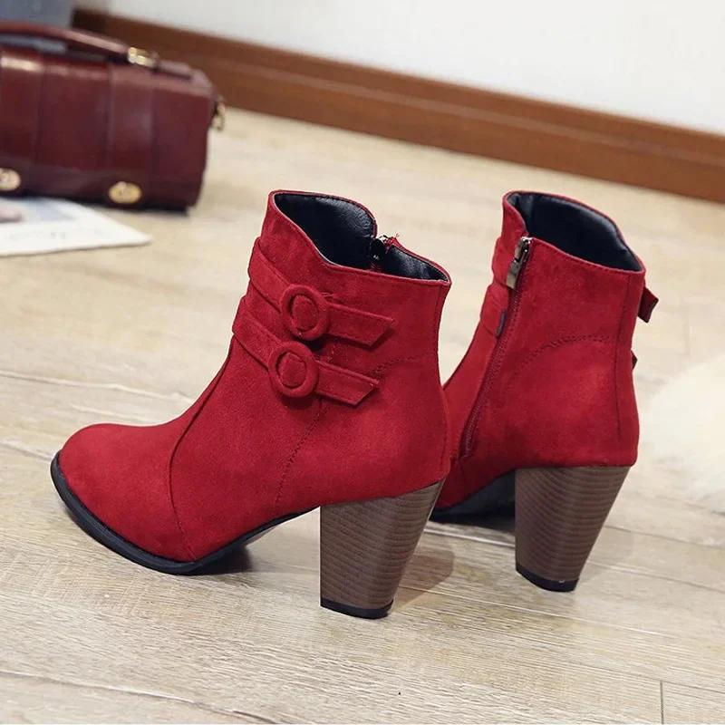 Autumn Winter Women High-heeled Boots Comfortable Warm Women's Cotton Shoes New Wear-resistant Non-slip Womens Boots Botas Mujer