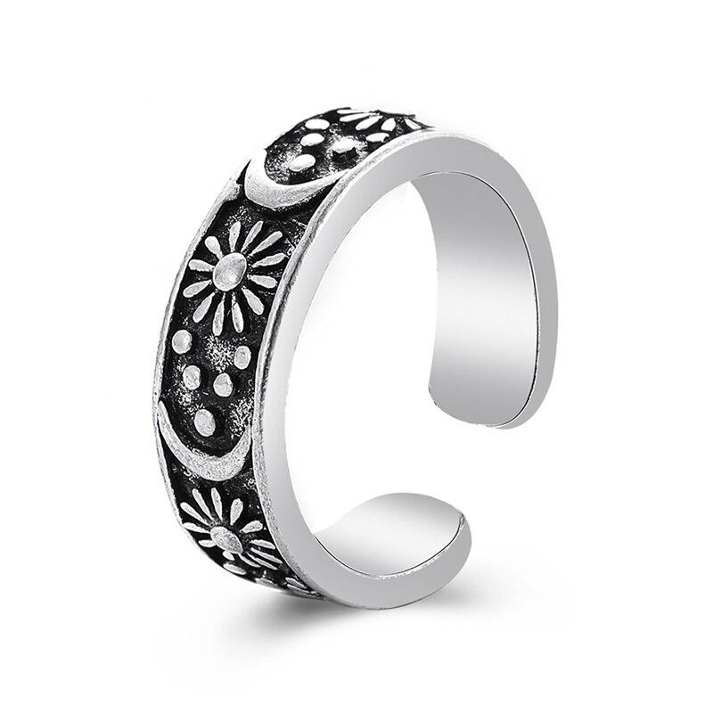 iF ME Silver Sun Moon Rings Alloy for Women Trendy Couple Lover Opening Ring Simple Round Party Fashion Jewellery