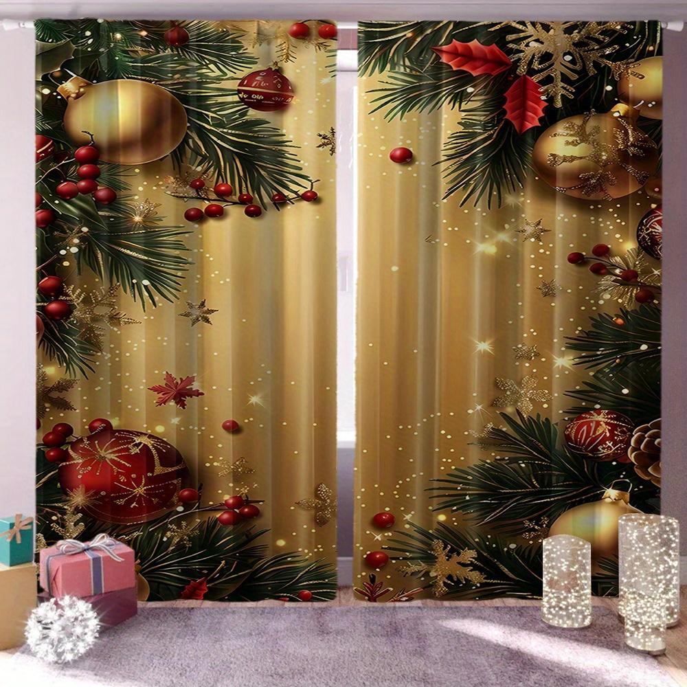 2pcs Set Christmas-Themed Curtains - Digital Print Rod Pocket Design Polyester  Perfect for Living Room Kitchen Bedroom Windows