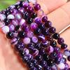 Natural Stone Beads Purple Striped Agate Loose  Gemstone Smooth Round Spacer Bead for Jewelry Making 4/6/8/10 Mm