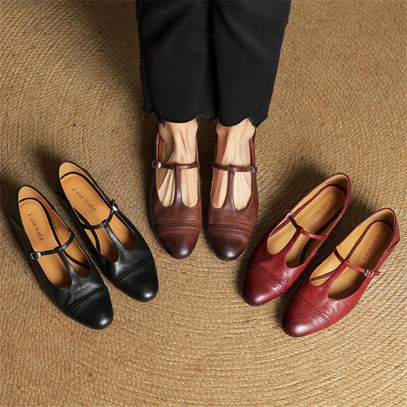 Fashion New Spring/summer Genuine Leather Woman Shoes Round Toe Women Pumps Shoes for Women Fashion Brogue Designs Mary Jane Shoes
