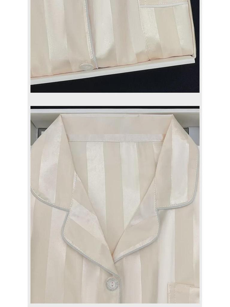 Women's Striped Long-Sleeve Pajamas - Spring/Summer Solid Color