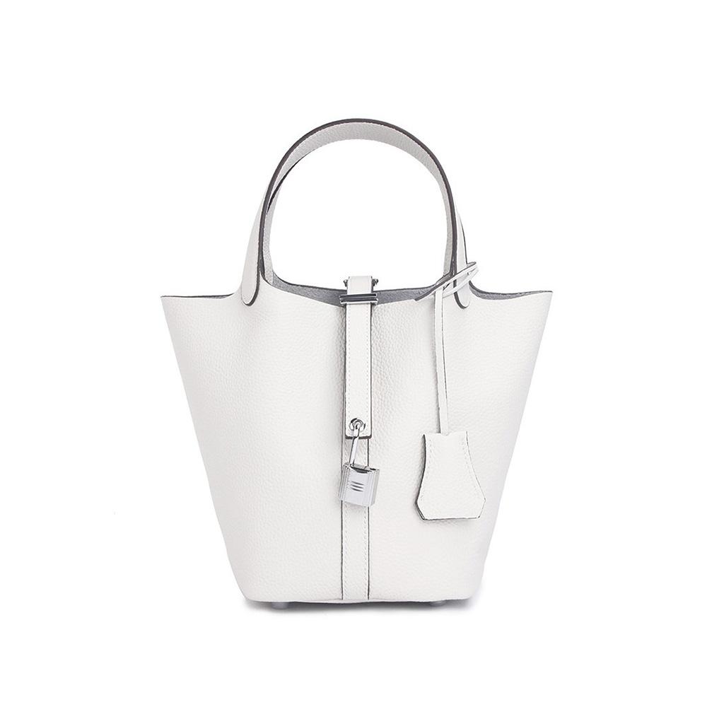 Genuine Leather Women Handbags Designer Small Tote Bag Without Logo First Layer of Cowhide Shoulder Shopping Bag With Silver-tone Padlock