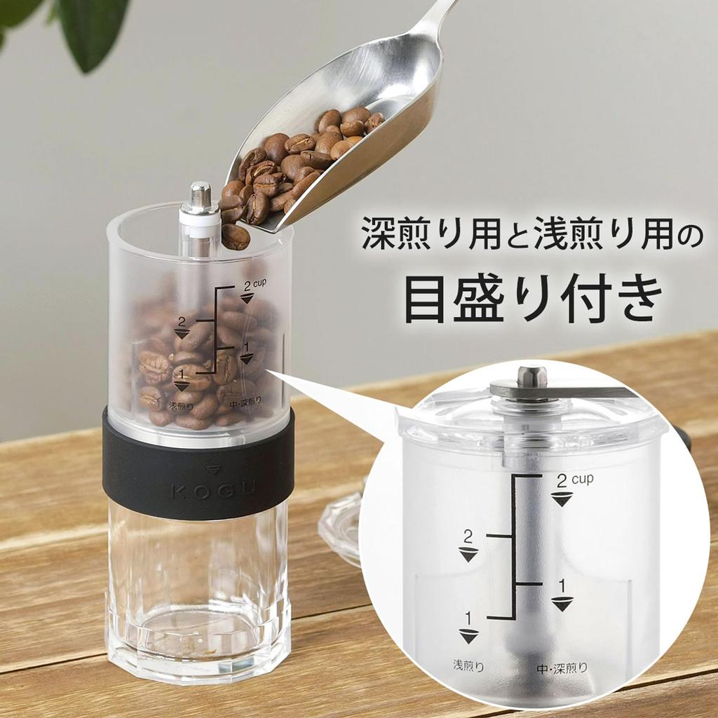 Coffee Tools KOGU Coffee Mill Manual In Hand Grinding Graduated Grinder Ceramic Blade Coarseness Adjustment Coffee Outdoor Camping Clear Outdoor Black