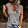 Women's Solid Color Vest Button Sleeveless U-shaped Collar T-shirt Top Suspender Vest