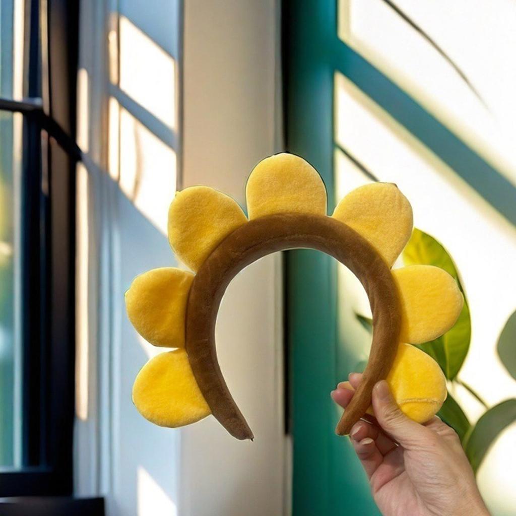 Plush Sunflower Hairhoop for Adult Teens Theme Party 3D Flower Headwear Women Face Washing Hairband Music Festival Props
