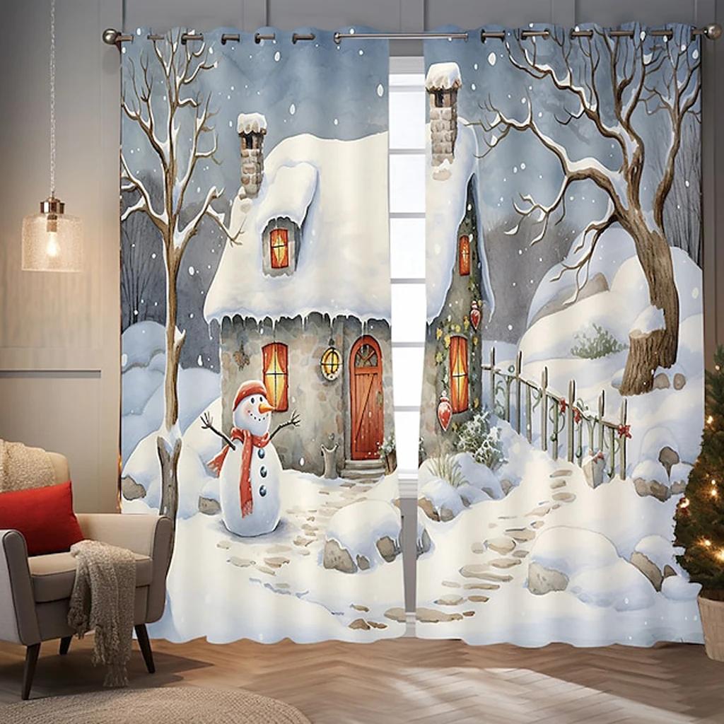 2023 Happy New Year Snow Scenery Reindeer Festival Curtains 3D Christmas Decoration Living Room Bedroom Drapes Custom