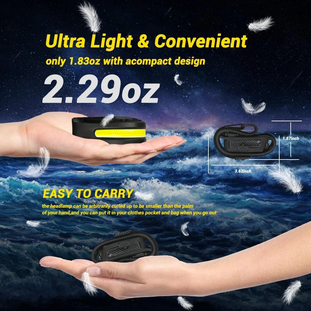 KDULIT Induction LED Headlamp COB Wide Beam Wave Sensor Head Lamp Built In Battery USB Rechargeable Fishing Headlight Lantern