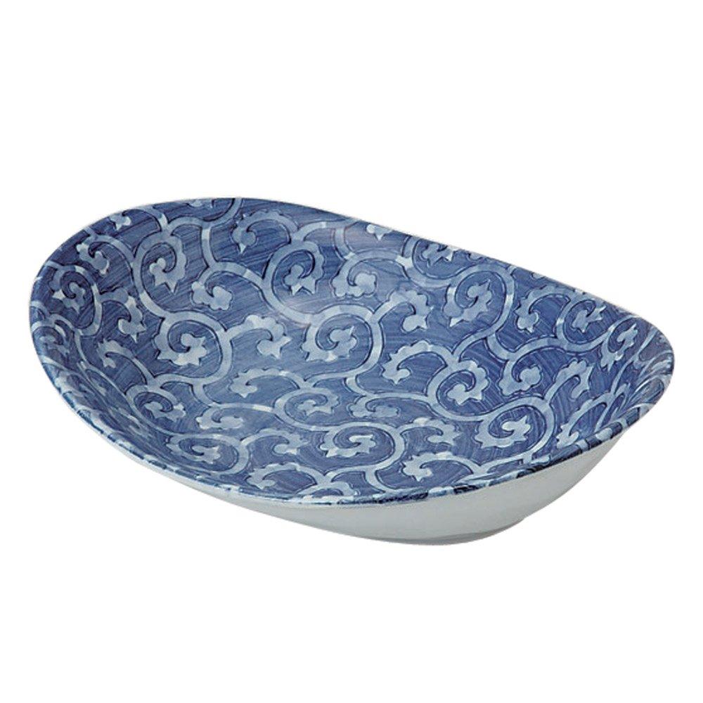 Hasami Ware Oval Curry Bowl with a Dark Octopus Arabesque 58617 Pattern,