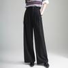 2025 Autumn Women's High Waist Grey Wool Wide-Leg Trousers - Korean Style, Floor-Length, Relaxed Fit