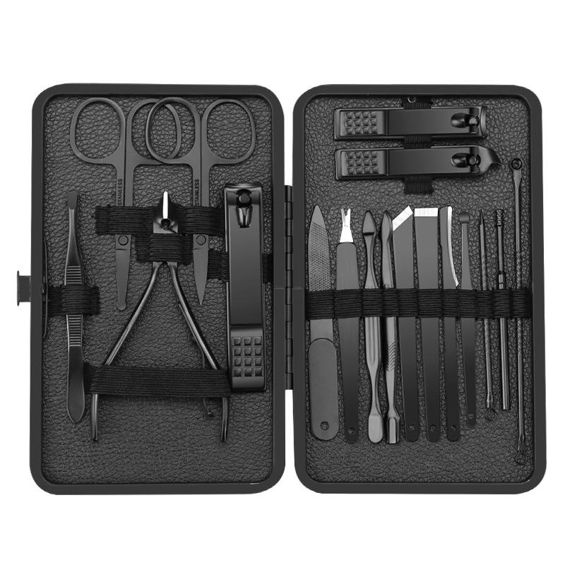 18-Piece Portable Black Stainless Steel Nail Clipper Set