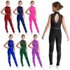 Girls Gymnastics Romper Sleeveless Mesh Patchwork Design Shiny Rhinestone Full Body Dance Jumpsuit