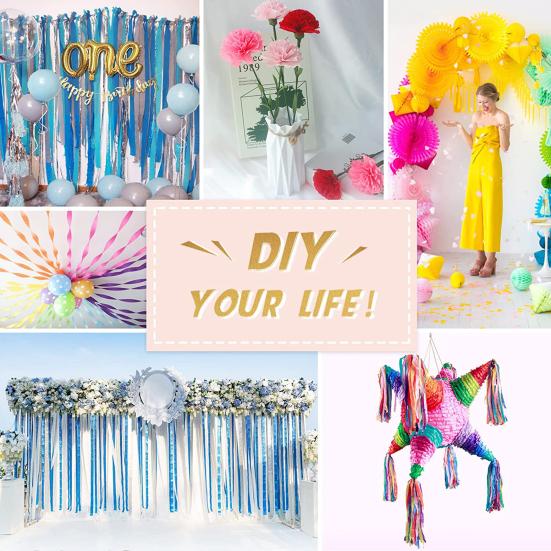 3 Roll Crepe Paper Cuttable Crepe Paper Streamers Backdrop Decor for Wedding