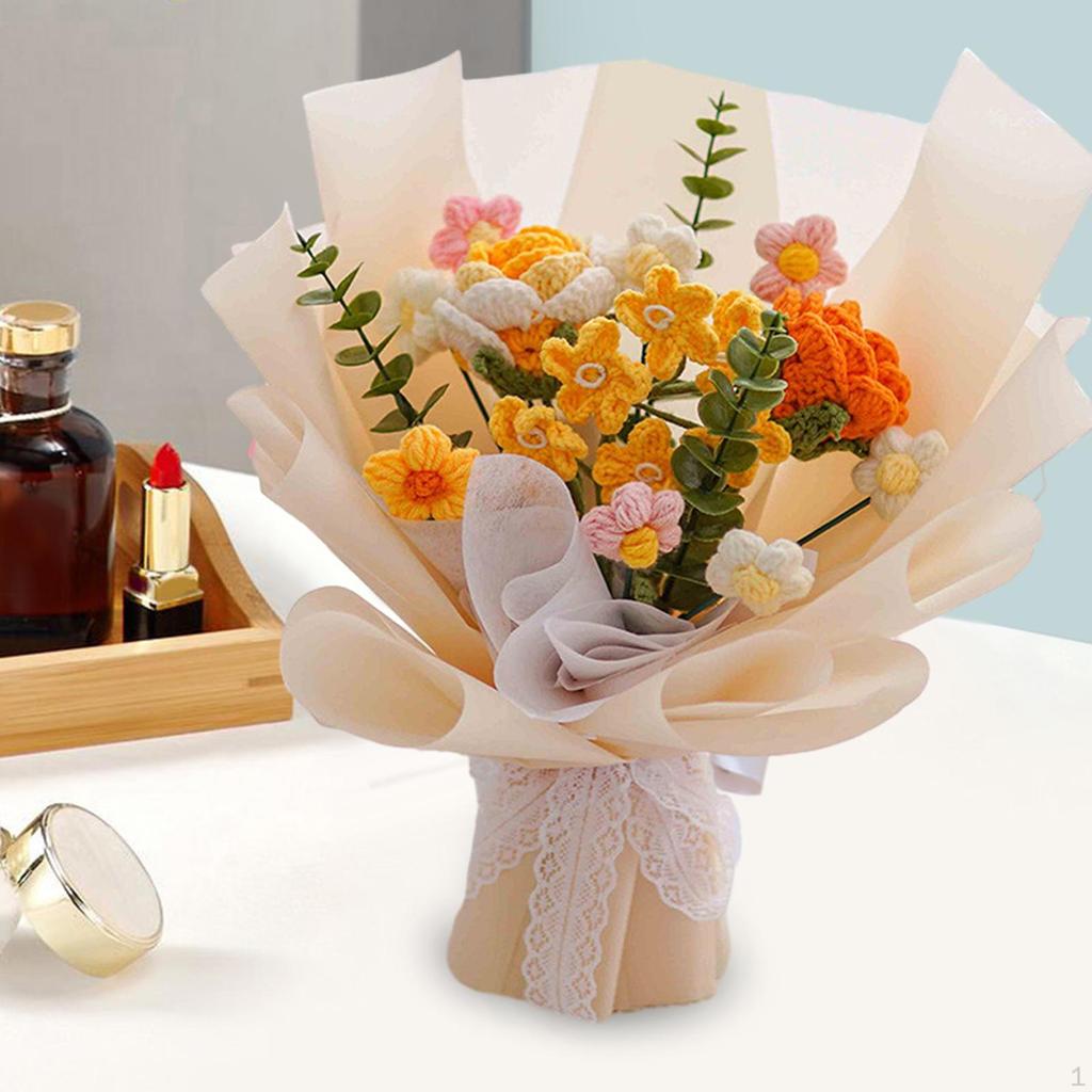 Crochet Flower Bouquet, Handmade Knitted Artificial Faux Flower,