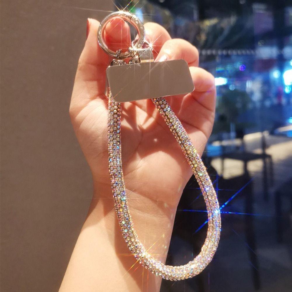 Trendy Glitter Rhinestone Phone Lanyard Bright Bling Bling Diamond Crystal Keychain Anti-lost Wrist Rope Phone Accessories