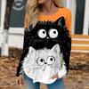 Women's 3d Cat Print Autumn Long Sleeve Tops Women's T-Shirt Colorful Cartoon Kawaii Cotton O-Neck Oversized Ladies Clothing