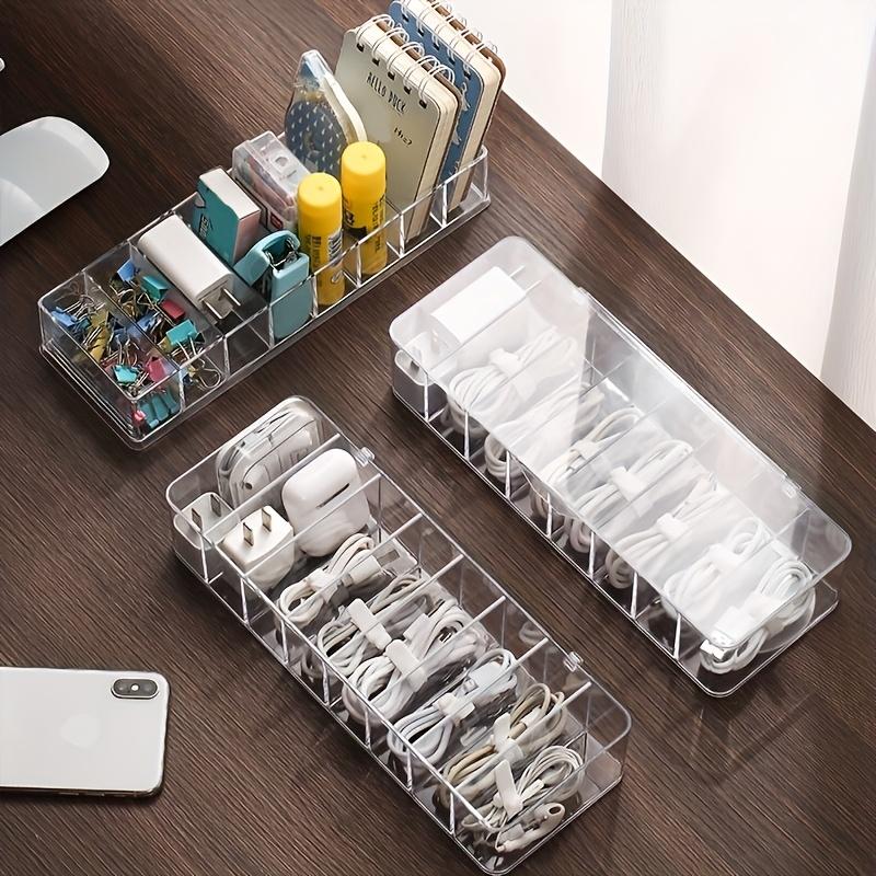 1pc Clear Plastic Cable Organizer Box, Dust-Free Desktop Storage for Cables and Accessories, Durable Material, Easy to Use