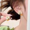 2025 New Trendy Enamel Kumquat Flower Stud Earrings for Women Sweet Imitation Pearl Flower Stud Earrings Fashion Date Zircon