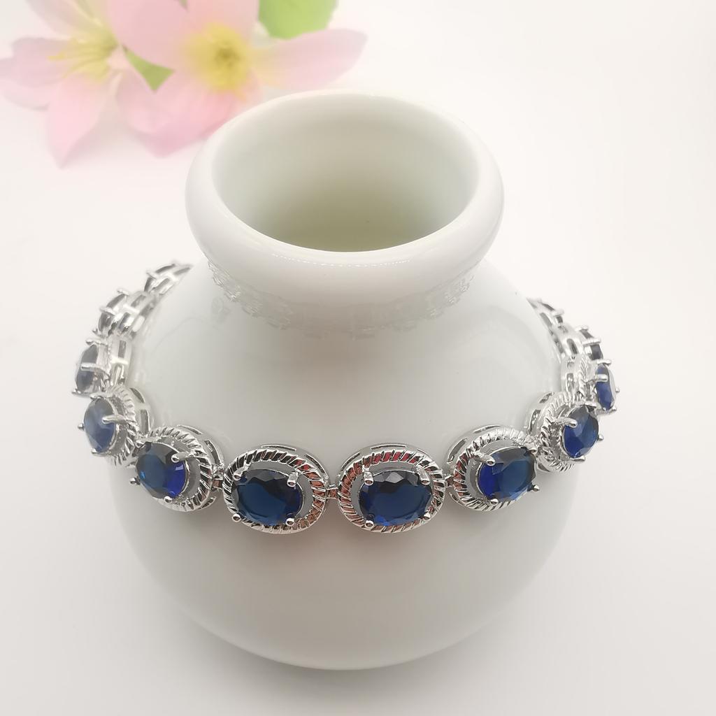 Silver 925 Women Bridal Jewelry Sets Blue Zirconia Costume Fine Jewellery Wedding Necklace Earrings Rings Bracelets Pendant Set