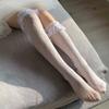 Women's Lace Trim High Tube Socks Half Length Thin Model Summer JK Black Over Knee Lolita Mid Tube Silk Stockings White