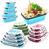 Set of 4 Stacking Collapsible Silicone Lunch Box Portable Folding Food Storage Containers Kitchen Microwave Oven and Freezer Safe