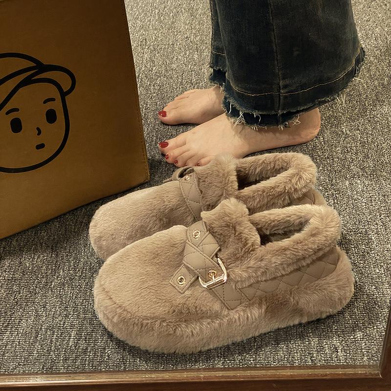 Fashion 2024 Luxury Fluffy Fur Loafers Women Winter Warm Plush Furry Flat Shoes Designer Peals Indoor Home Footwear Cozy Moccasin Flats