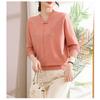 Women's 2025 Autumn Spliced Round Neck Button Solid Color Fashion Knitted Sweater T-Shirt Top