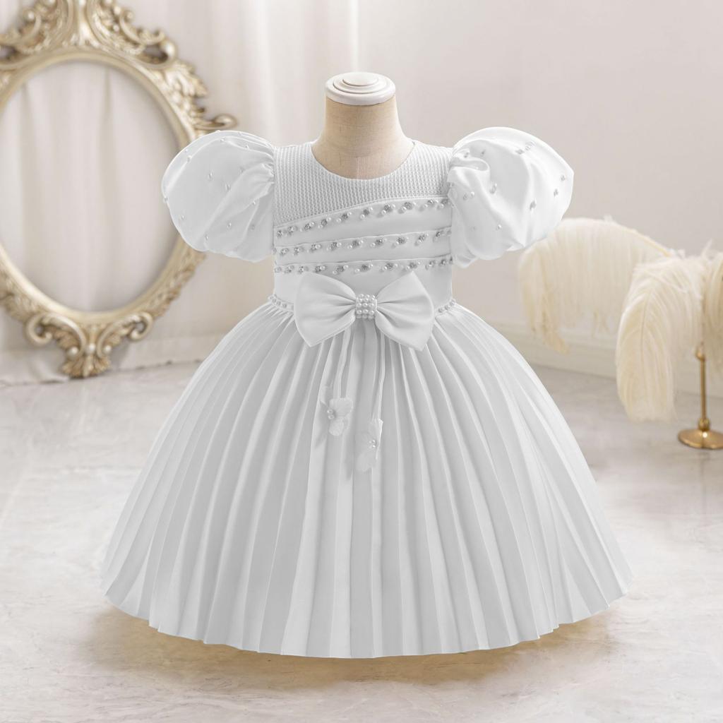 Baby Party Dresses for Girls 2024 Summer Vintage Court Ceremony Birthday Party Ball Gown Puff Sleeve Toddler Kids Princess Dress