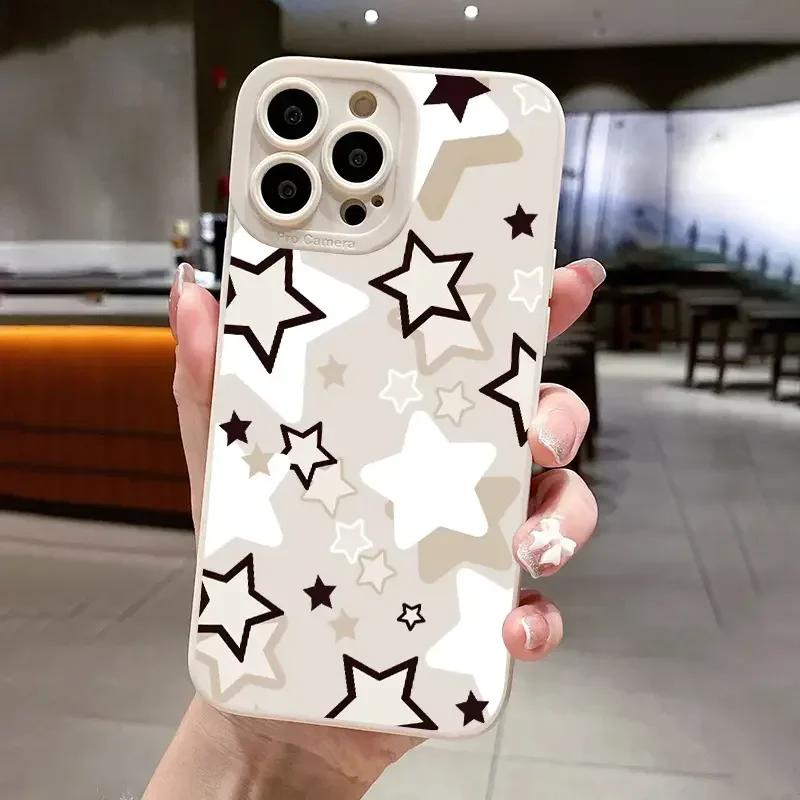 Cute Black Stars Silicone Phone Case For iPhone 16 15 14 13 12 11 Pro Max 13 Mini XS Max XR X 7 8 Plus SE 2020 Shockproof Cover