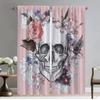 Curtains Child Room Flower Skull Curtains for Bedroom Halloween Decoration Window Curtain for Room 2 Panel Shades Partition Home