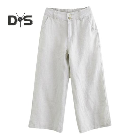 Women Casual Pants Elastic High Waist Buttons Zipper Fly Long Trousers with Pockets Solid Color Straight Wide Leg Slacks Daily Wear