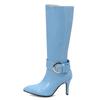 Fashion Elegant Women's Knee High Boots Blue Gold Red Heeled Long Boot Female Large Size Buckle Autumn Winter Party Dance Shoes Ladies