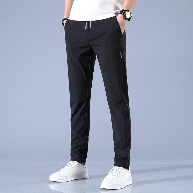 Men's Summer Ice Silk Stretch Casual Pants - Quick-Dry, Ultra-Thin, Loose Fit, Large Size, Straight Trousers