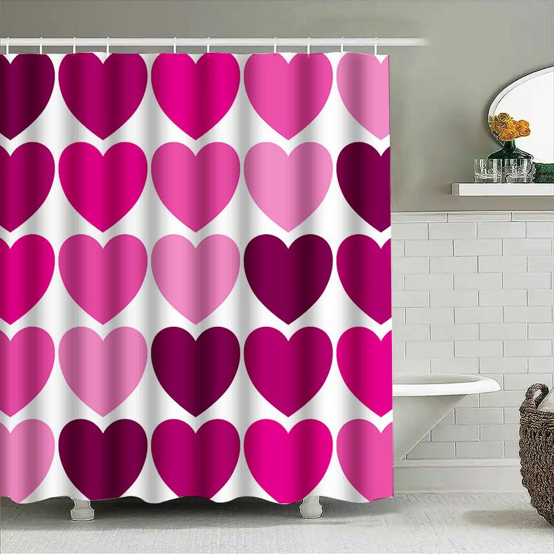 Bright Pink Deep Red Heart Shower Curtain Set for Bathroom Decor 3D Printed Fabric Waterproof Bathroom Accessories Perfect Gift