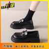 Women's New Autumn Platform Retro One-pedal Small Leather Shoes Black Women