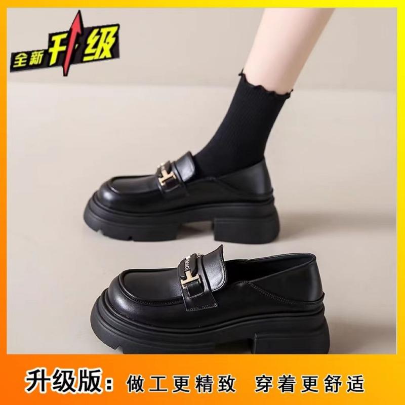Women's New Autumn Platform Retro One-pedal Small Leather Shoes Black Women