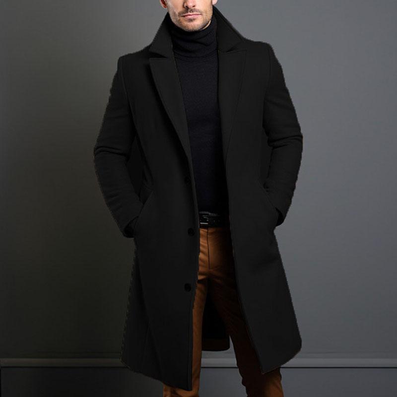 Men's Fashion Casual Mid-length Solid Color Autumn and Winter Woolen Coat
