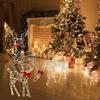Yousheng Christmas Reindeer Decoration Outdoor Light Up Deer Family with Warm Light 2D Standing Deer for Holiday Yard Garden Lawn Decor
