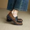 Fashion New Spring/autumn Genuine Leather Women Shoes Round Toe Loafers Shoes for Women Fashion Leopard Print Women Pumps Chunky Heel