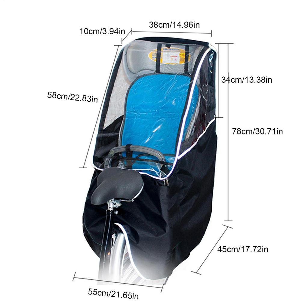 Child Bike Seat Rain Cover Transparent Window Bike Windshield Cover Bicycle Wind Protection Rain Awning for Camping Commuting
