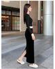 2025 Stylish Gold Velvet High-Waist Midi Skirt for Women - Black, Autumn/Winter, Sexy Long Slit