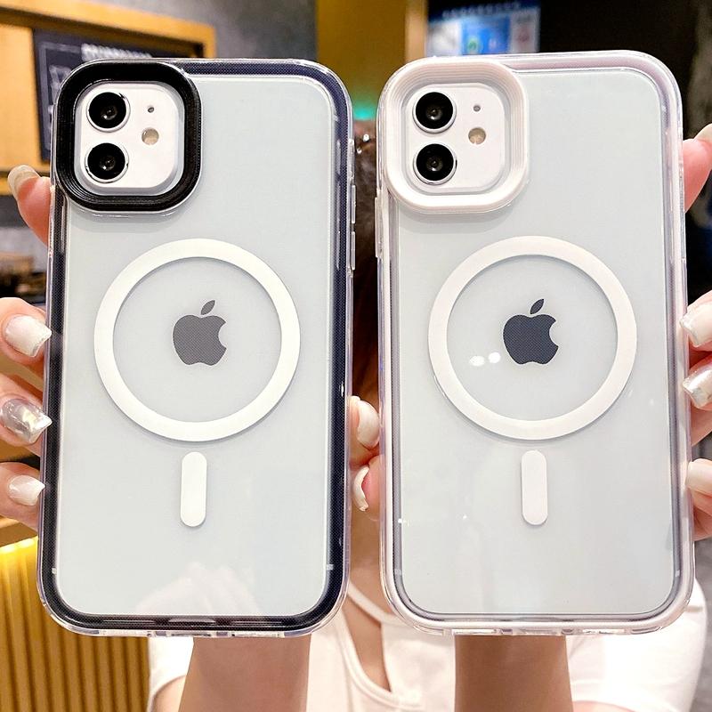 Luxury Transparent Wireless Charging Magsafe Phone Case For iPhone 11 12 13 14 15 Pro Max Magnetic Shockproof Bumper Cover