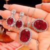 Jewelry Copper Bottom Gold-Plated Simulation Red Corundum High-End Jewelry Set Women'S Stone 15 * 20