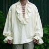 Men's Retro Shirt Lapel Pleated Fluffy Sleeve Shirt