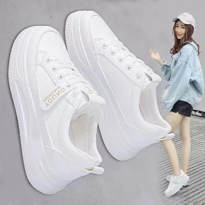 Fashion 2024 Women's Vulcanize Shoes Lace-up White Sneakers Fashion Running Comfortable Casual Female