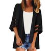 Women Mesh Panel 3/4 Bell Sleeve Pure Color Chiffon Casual Loose Kimono Cardigan