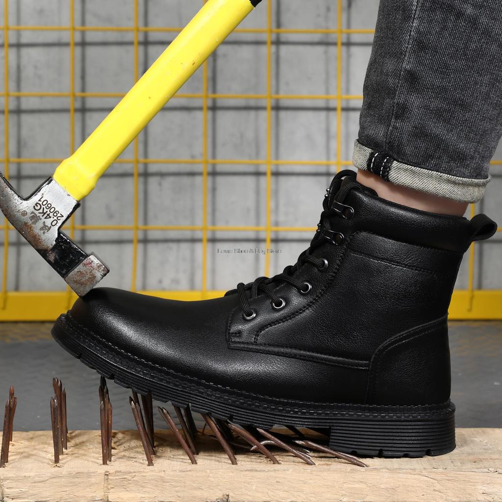 Fashion Waterproof Leather Safety Boots For Men Winter Boots Steel Toe Black Work Boots Indestructible Industrial Safety Shoes Man Shoes